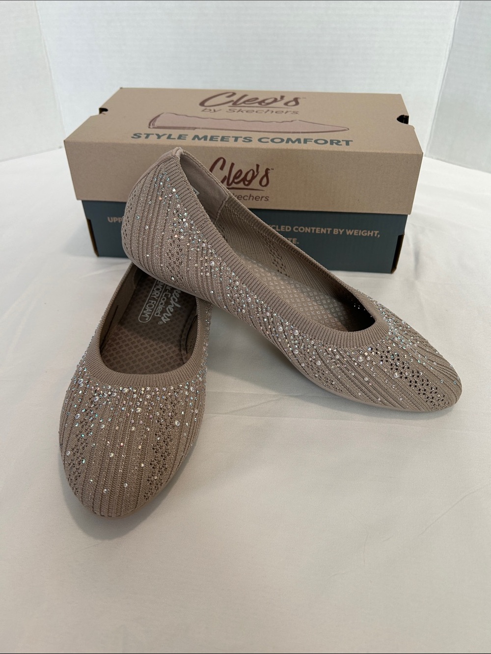 Skechers Cleo 2.0 Glitzy Daze Ballet Flats - Taupe Size 7 Excellent Condition
